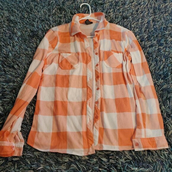 Rue 21 Peach Plaid Flannel Checkered Button Down Shirt Cottagecore Western - Picture 2 of 8
